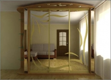 Не дорого шкаф-купе 3-х дверный, фасады Зеркало с рисунком; Смотреть шкаф-купе 3-х дверный, фасады Зеркало с рисунком